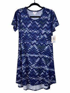 LuLaRoe NWT Carly Navy S Midi pocket Dress short sleeve blue